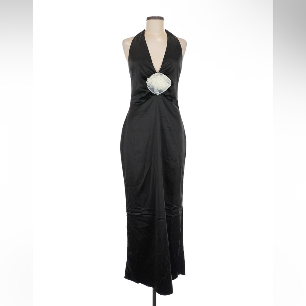 12th Tribe Pia Black & White Satin Rosette Halter Dress - Size M - Picture 6 of 11